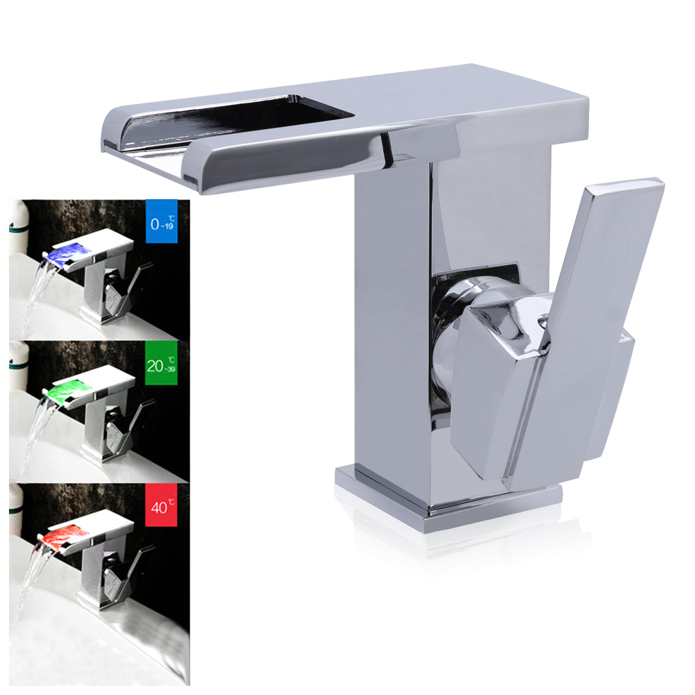 LED Bathroom Sink Mixer Tap Waterfall Basin Faucet